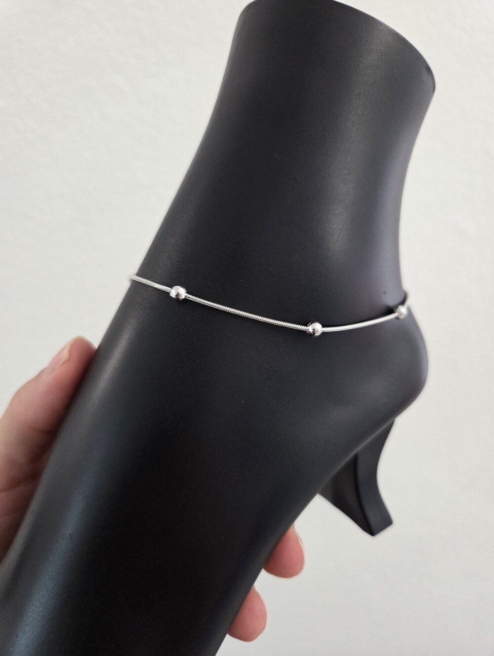Silver Bead Snake Chain Adjustable Ankle Bracelet Minimalist Layering Boho New - Picture 8 of 13